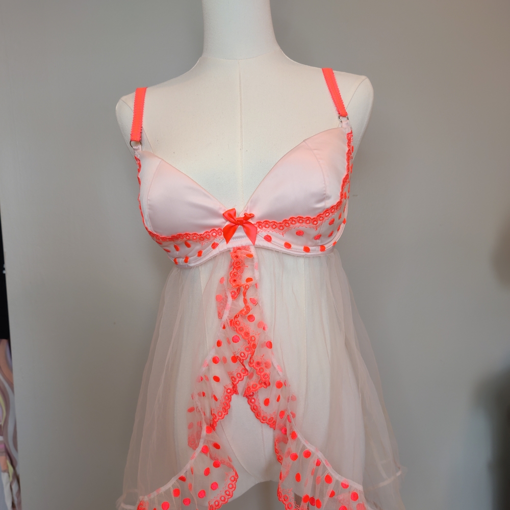 Victoria's Secret Pink and Orange Chemise with Lace Trim